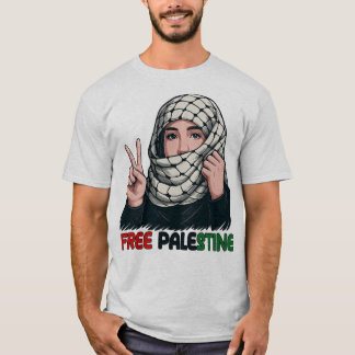 Vrij Palestina Keffiyeh Meisje Vredes Kunst T-shir T-shirt