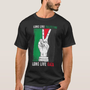 Vrij Palestina met Gaza-vlag Lang Bleek T-shirt