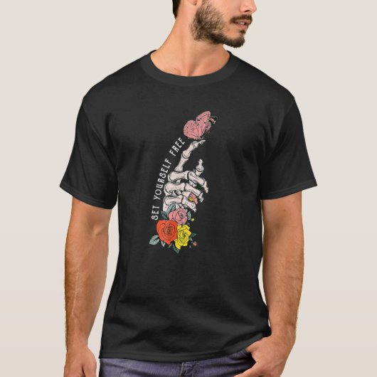 Vrij van de Floral Skeleton Handvlinder P T-shirt (Voorkant)