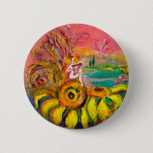 VRIJ VAN DE ZONLOWERS - gele roze zwart Ronde Button 5,7 Cm