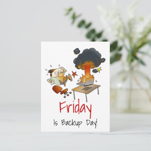 Vrijdag is een back-updag Funny Computer Cartoon Briefkaart (Staand voorkant)