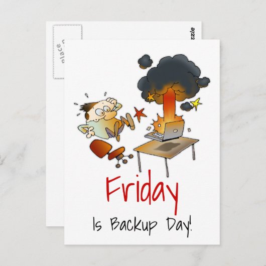 Vrijdag is een back-updag Funny Computer Cartoon Briefkaart (Voorkant / Achterkant)