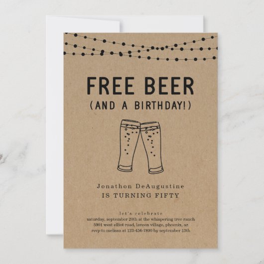 Vrije bier Funny Adult Birthday Party Invitation Kaart (Voorkant)