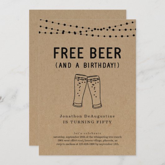 Vrije bier Funny Adult Birthday Party Invitation Kaart (Voorkant / Achterkant)