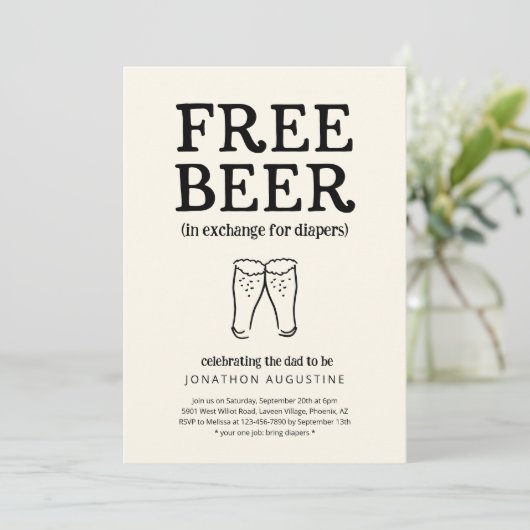 Vrije bier Funny Diaper-partijuitnodiging Kaart (Staand voorkant)