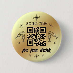 vrije drink qr code goud metallisch stijlvol ronde button 5,7 cm