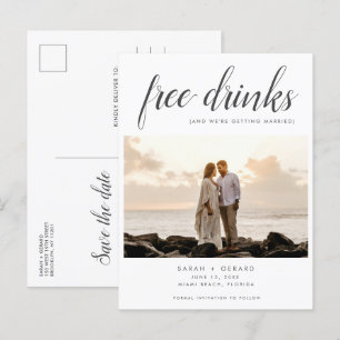 Vrije Drinken Beach Wedding Photo Save the Date Aankondigingskaart