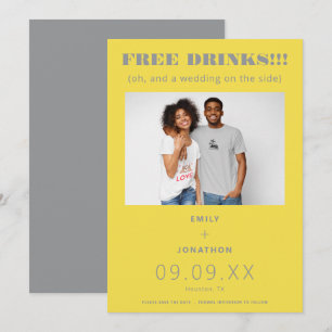 Vrije Drinken Foto Casual Geel Grijs sparen de Dat Save The Date