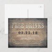 Vrije Drinken | Rustic Wood Grappig Save the Date Aankondigingskaart (Voorkant / Achterkant)