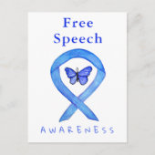 Vrije meningsuiting Blauw Bewustzijnslint Vlinder Briefkaart (Voorkant)