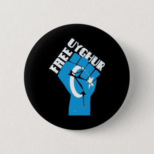 Vrije Oeigoeren weerstaan vuist met Oeigoerse vlag Ronde Button 5,7 Cm