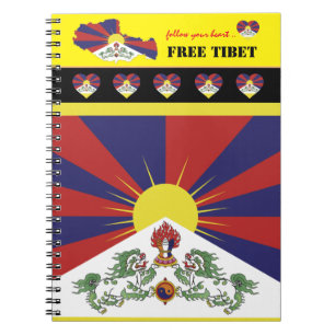 Vrije Tibet en Tibetaanse vlag, Kaart, Hart /Tibet Notitieboek