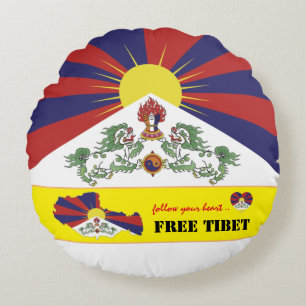 Vrije Tibet en Tibetaanse vlag, Kaart Hart /Tibet Rond Kussen