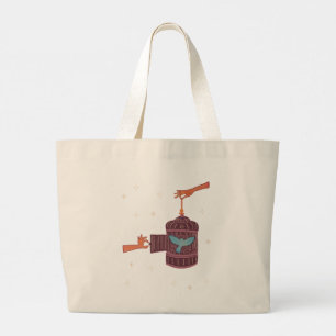 Vrije Vogel Kooi Folk Art Handen en Blauwe Vogel Grote Tote Bag