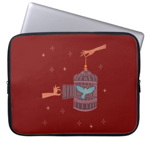 Vrije Vogel Kooi Folk Art Handen en Blauwe Vogel Laptop Sleeve