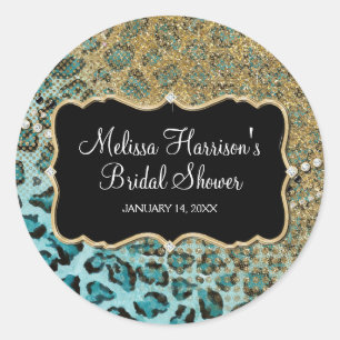 Vrijgezellenfeest Aqua Gold Leopard Dierenprint Ronde Sticker