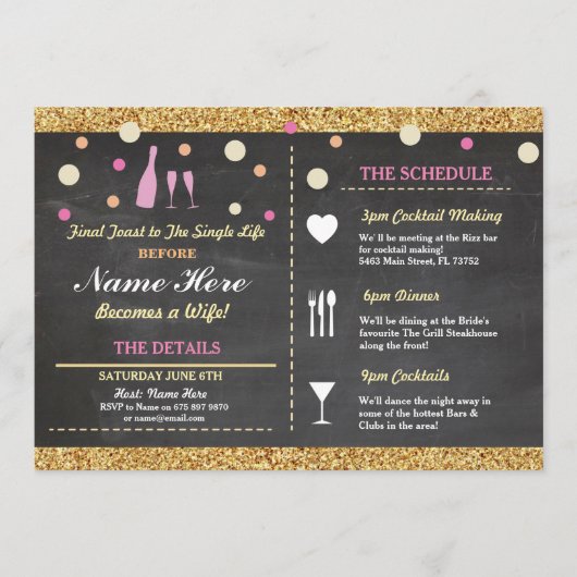 vrijgezellenfeest Bachelorette Glitter Itinerary R Programma (Voorkant)