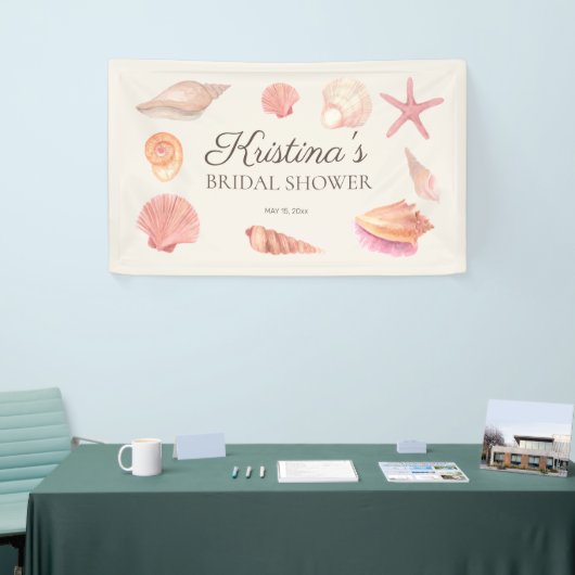 Vrijgezellenfeest Beach Party roze zeeschelpen Spandoek (Beurs)