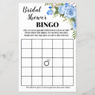 Vrijgezellenfeest Bingo Blue Flowers Game Card Flyer