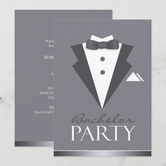 Vrijgezellenfeest Black Suit Flat Invitation Kaart (Voorkant / Achterkant)