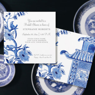 Vrijgezellenfeest Blue Chinoiserie Floral Waterver Kaart