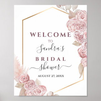 Vrijgezellenfeest Blush Pink Floral en Golden Lijs Poster