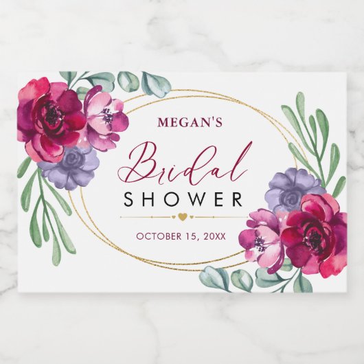 Vrijgezellenfeest Bourgogne & Navy Bloemen Mini Fl Sparkling Wijnetiket (Enkel label)