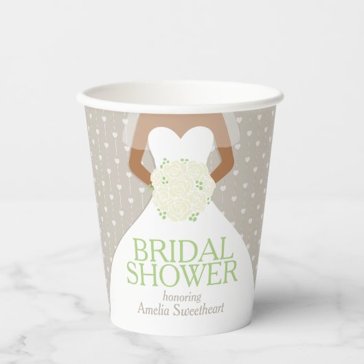 Vrijgezellenfeest bruiloft witte jurk groene rozen papieren bekers (Voorkant)
