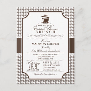 vrijgezellenfeest Brunch; Taupe Houndstooth Invite Uitnodiging Briefkaart