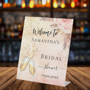 Vrijgezellenfeest bubbly brunch roos bloemen welko reclamebord met voetstuk