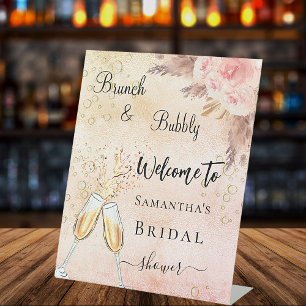 Vrijgezellenfeest bubbly brunch roos bloemen welko reclamebord met voetstuk