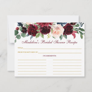 Vrijgezellenfeest Burgundy Blue Floral Gold Recipe Advieskaart