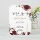 Vrijgezellenfeest Burgundy Blush Floral Eiffel Par Kaart (Staand voorkant)