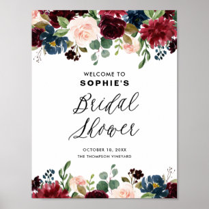 Vrijgezellenfeest Burgundy en Blue Floral Garland Poster