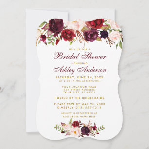 Vrijgezellenfeest Burgundy Floral Gold Invitation  Kaart
