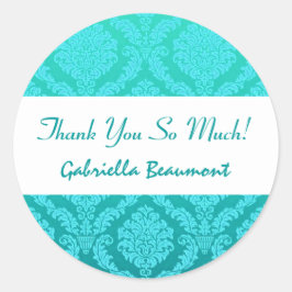 Vrijgezellenfeest Dank u Aqua en Blauwgroen Damask Ronde Sticker