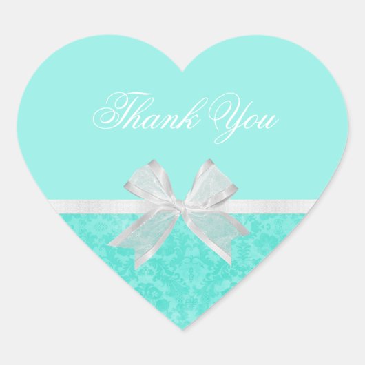 Vrijgezellenfeest Dank u Chic Aqua Damask White Bo Hart Sticker (Voorkant)
