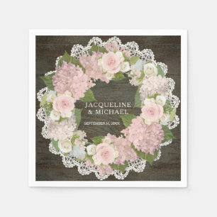 Vrijgezellenfeest Dark Wood Lace Hydrangea Roos Kr Servetten