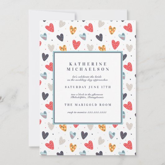 VRIJGEZELLENFEEST | Doodle Hearts Kaart (Voorkant)