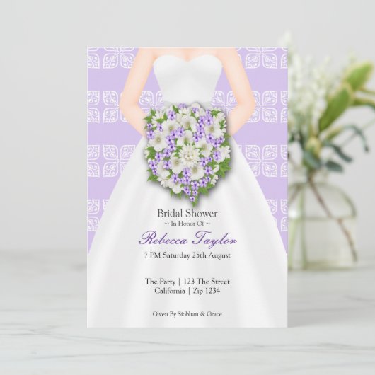 Vrijgezellenfeest Elegant Wedding Dress Lila Flowe Kaart (Staand voorkant)