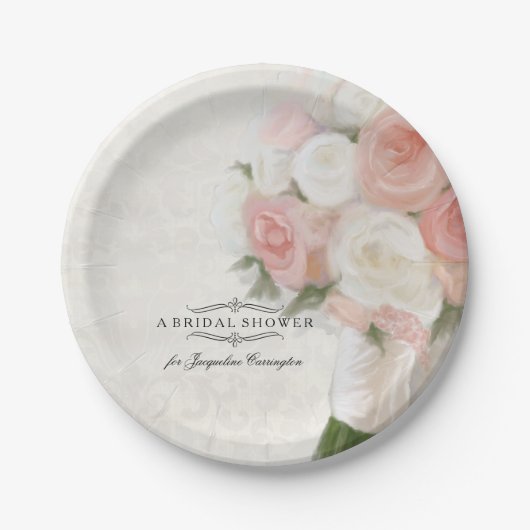 Vrijgezellenfeest Engels Rose Bouquet Damask Papieren Bordje (Voorkant)