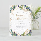 Vrijgezellenfeest eucalyptus greenery gold glitter kaart (Staand voorkant)