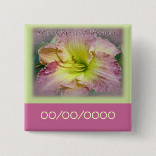 Vrijgezellenfeest Fancy Roze Daglily Blossom Vierkante Button 5,1 Cm