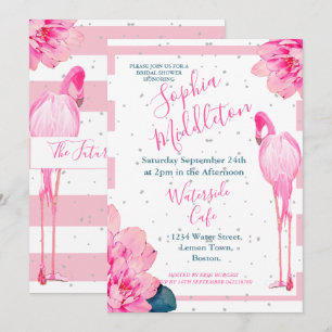 Vrijgezellenfeest Flamingo Roze Streep Floral Chic Kaart