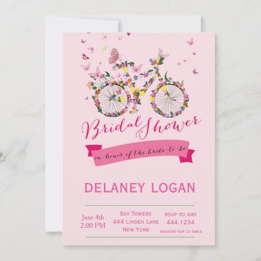 vrijgezellenfeest Floral Bicycle Uitnodiging (Voorkant)