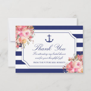 vrijgezellenfeest Floral Nautical Anchor Blue Stri Bedankkaart