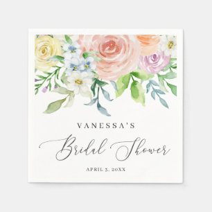 Vrijgezellenfeest Floral Peach Waterverf Flowers Servet