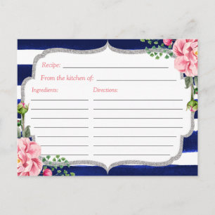 Vrijgezellenfeest "Floral Silver Navy Stripes" Briefkaart