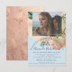 Vrijgezellenfeest Foto Floral Birthday Blue Peach Kaart