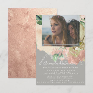 Vrijgezellenfeest Foto Floral Birthday Grey Peach Kaart